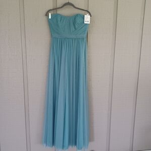 Amsale Strapless Draped Tulle Dress Size 6 Women Bridesmaid In Teal